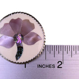 Vintage Pink & Silver Tone Mother-Of-Pearl Floral Round Brooch