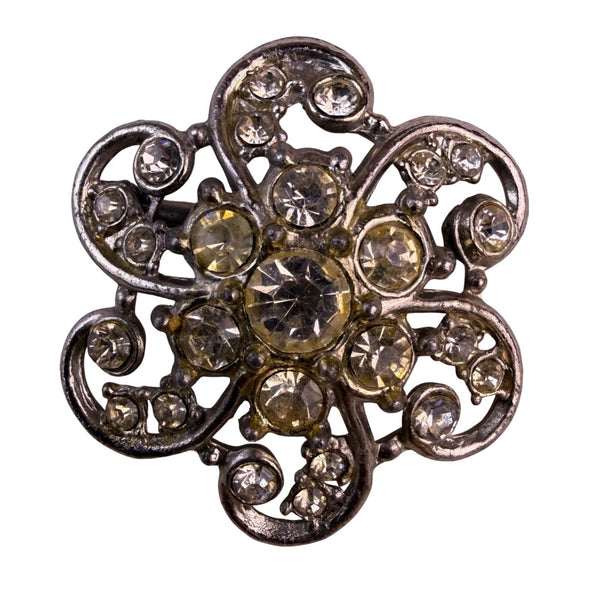 Vintage Unknown Silver Tone Floral Rhinestone Brooch Pin Jewelry
