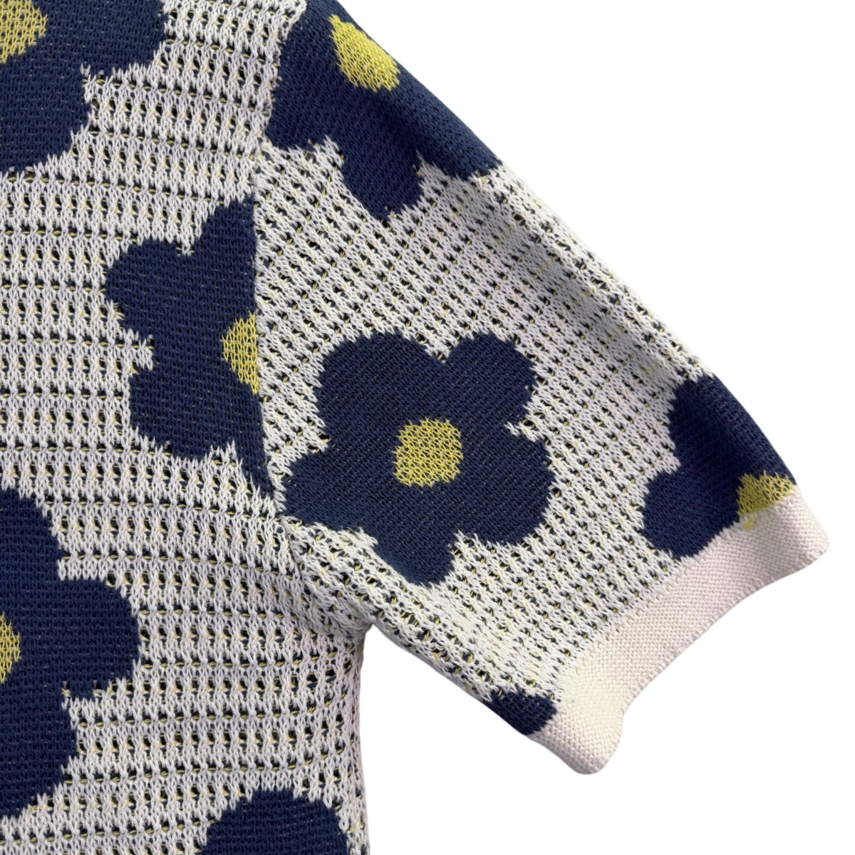 Massive Womens Ivory & Navy Blue Floral Button-Up Short Sleeve Cardigan M