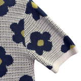 Massive Womens Ivory & Navy Blue Floral Button-Up Short Sleeve Cardigan M