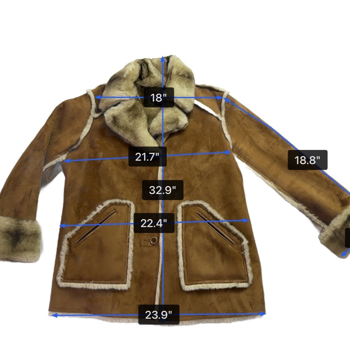 Dennis By Dennis Basso Womens Tan Faux Suede & Fur Button Jacket Winter Sz L