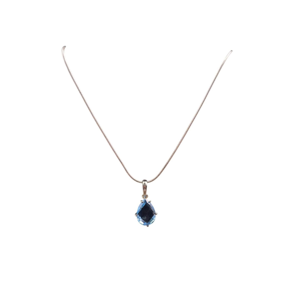 Sterling Silver Womens Blue Topaz Chain Necklace Oval Pendant Italy Made