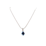 Sterling Silver Womens Blue Topaz Chain Necklace Oval Pendant Italy Made