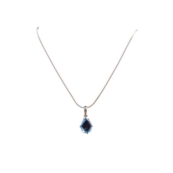 Sterling Silver Womens Blue Topaz Chain Necklace Oval Pendant Italy Made