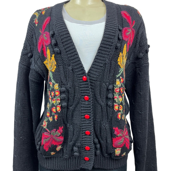 Vintage Casual Corner V-Neck Embroidered Cardigan Sweater Sz M