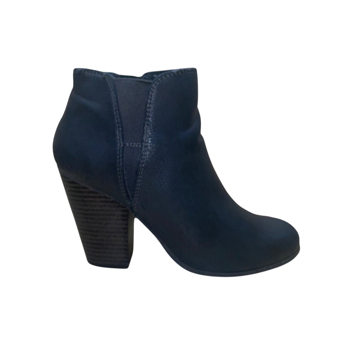 Fergalicious Women’s Gray Faux Leather Stacked Heel Punch Ankle Boots Size 6.5