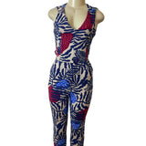 Can Tao Multicolor Sleeveless Sz XS/S Button-Up on Back Waist Tie Women Jumpsuit