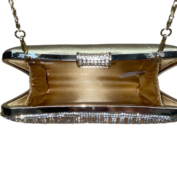 DMargeaux Women’s Champagne Rhinestone With Chain Strap Evening Chic Box Clutch