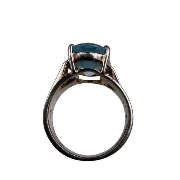 Sterling Silver Womens Blue Glass Gemstone Ring Polished Oval Cut 925 Sz 6