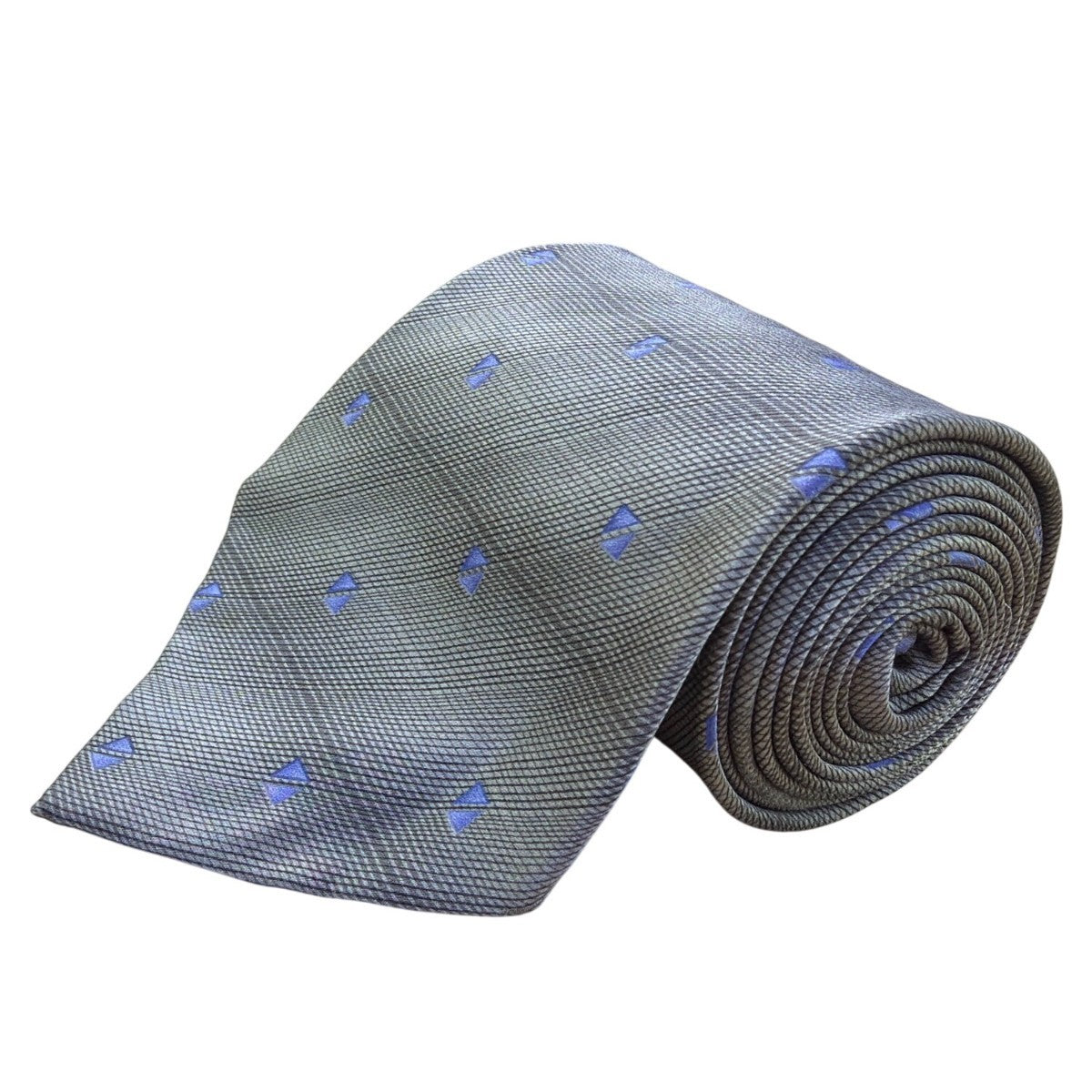 Van Heusen Men’s Gray & Blue 100% Silk Tie Geometric Pattern Made In Korea