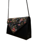 Women’s Black Beaded Floral Envelope Clutch Purse With Shoulder Strap