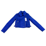 Bershka Womens Blue Faux Shearling Biker Jacket With Zipper Pockets Size S