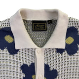 Massive Womens Ivory & Navy Blue Floral Button-Up Short Sleeve Cardigan M