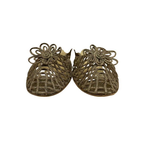 Vintage Stuart Weitzman Women’s Gold Leather Open-Toe Slingback Floral Sandals S