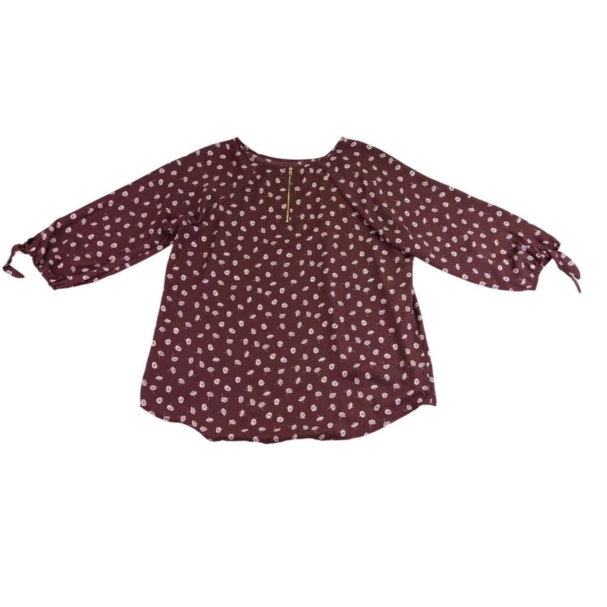 Papermoon Womens Brown Polyester Floral Print Blouse With Tie Sleeves Size XXL