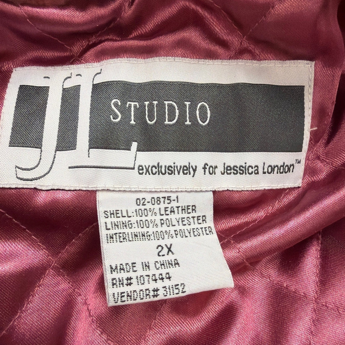 JL Studio Womens Mauve Genuine Leather Hooded Jacket Size 2X