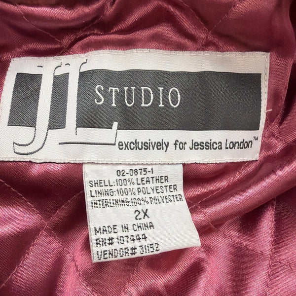 JL Studio Womens Mauve Genuine Leather Hooded Jacket Size 2X