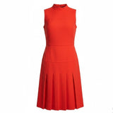 Akris Punto Womens Red Wool Pleated Sleeveless Dress Italy Design Size 34