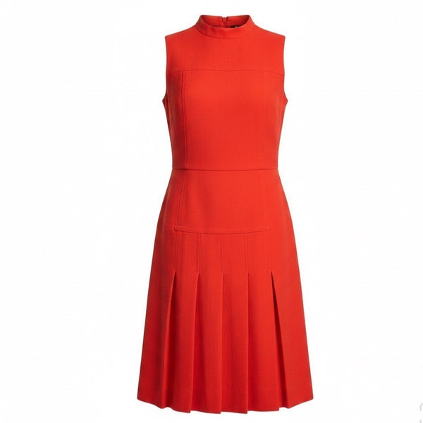 Akris Punto Womens Red Wool Pleated Sleeveless Dress Italy Design Size 34