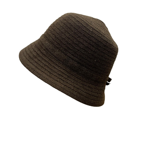 Charter Club Brown Fabric Bucket Hat Woven Texture Bow Accent