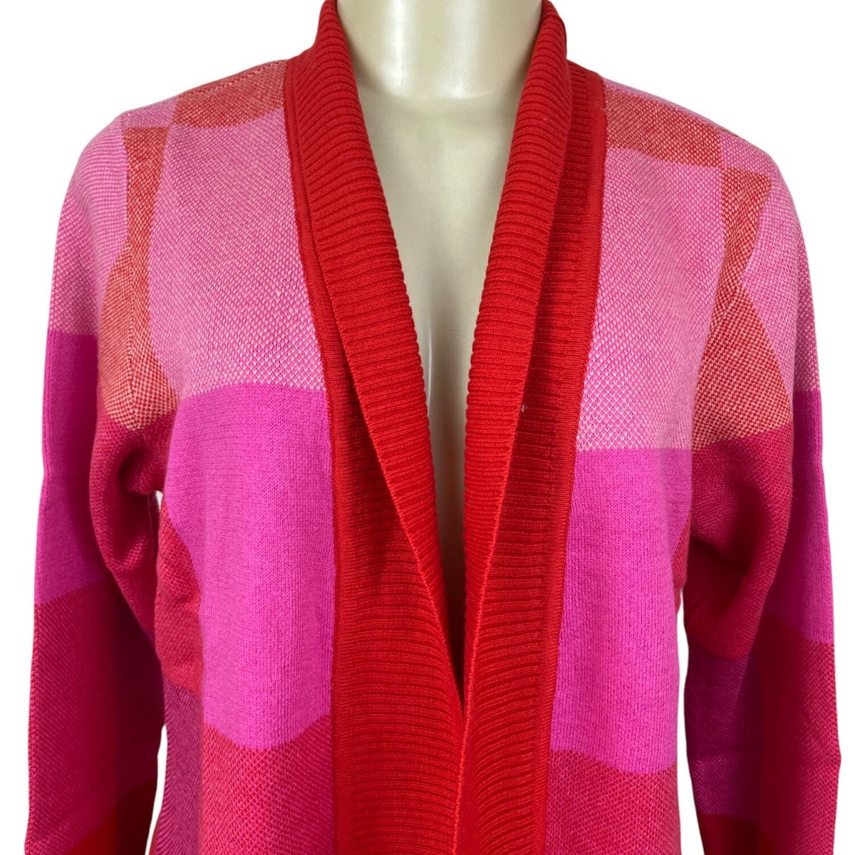 Isaac Mizrahi Live Open Front Cardigan Sweater Womens Pink & Red Knit Size S