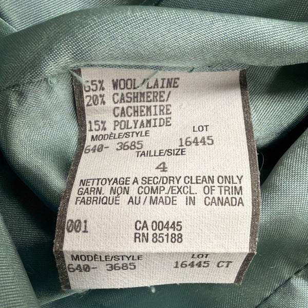 Louben Womens Mint Wool & Cashmere Blend Belted Blazer Coat Size 4