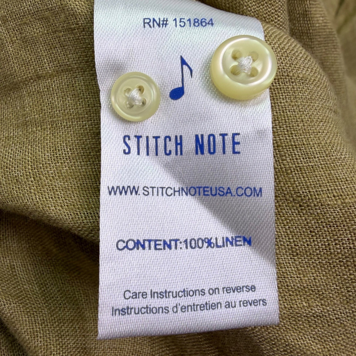 Stitch Note Mens Olive Linen Button-Up Shirt Short Sleeve Lightweight Sz S - New