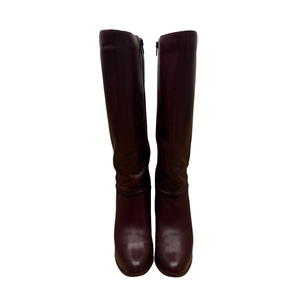 Vintage Made In Brazil Women's Burgundy Leather Knee-High Heeled Boots Size 7.5M