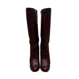 Vintage Made In Brazil Women's Burgundy Leather Knee-High Heeled Boots Size 7.5M
