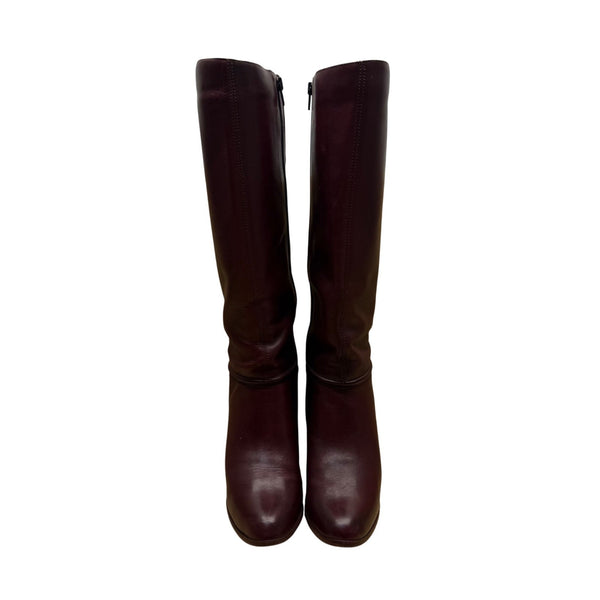 Vintage Made In Brazil Women's Burgundy Leather Knee-High Heeled Boots Size 7.5M