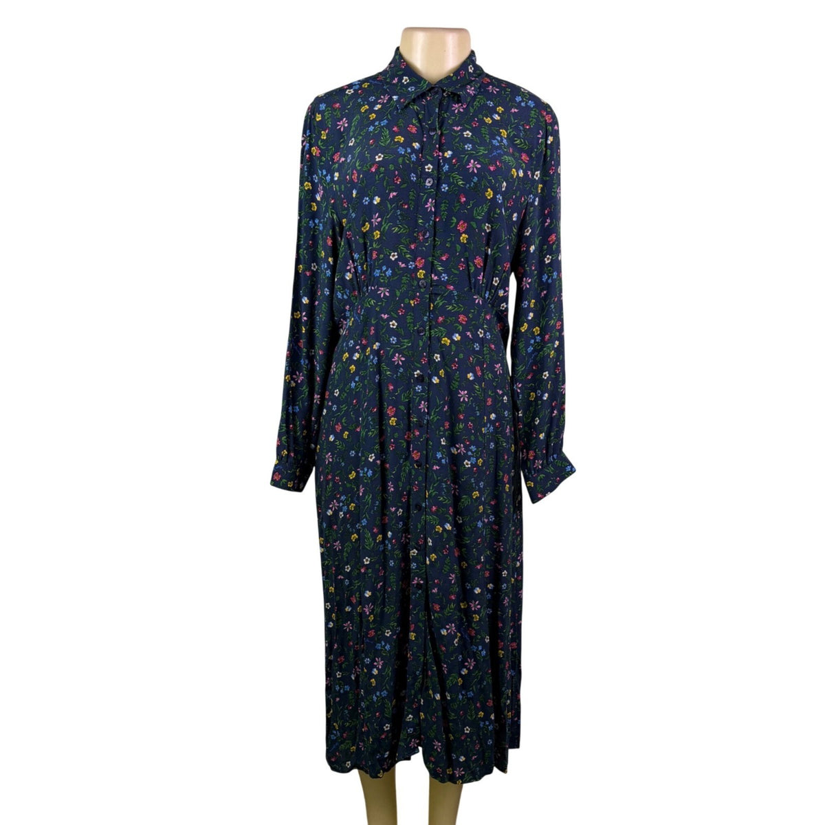 Pepe Jeans Womens Blue Floral Polyester Button-Down Midi Dress Size L