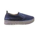 Ilse Jacobsen Women’s Blue Perforated Pattern Stitched Slip-On Shoes Size 39