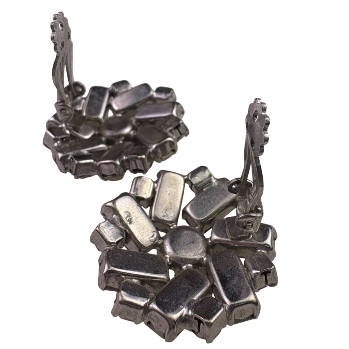 Warner Womens Silver Tone Rhinestone Clip-On Earrings Vintage Cluster Design