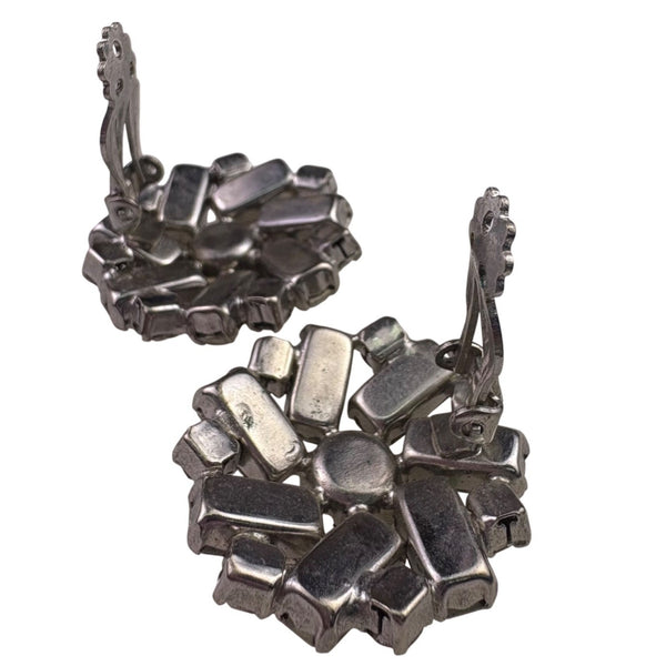 Warner Womens Silver Tone Rhinestone Clip-On Earrings Vintage Cluster Design