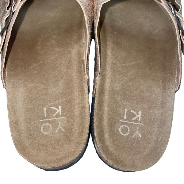 Yo Ki Women’s Rose Gold Metallic Double Buckle Cork Footbed Gian Sandals Sz 8.5