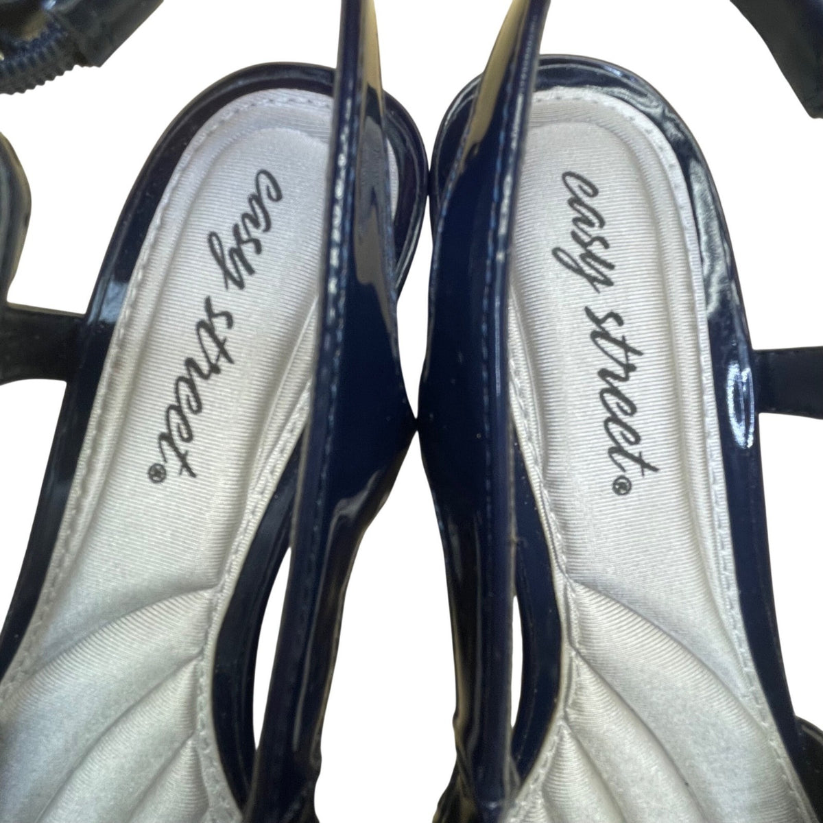 Easy Street Women’s Navy Patent Breanna Slingback Low Block Heels Size 8M