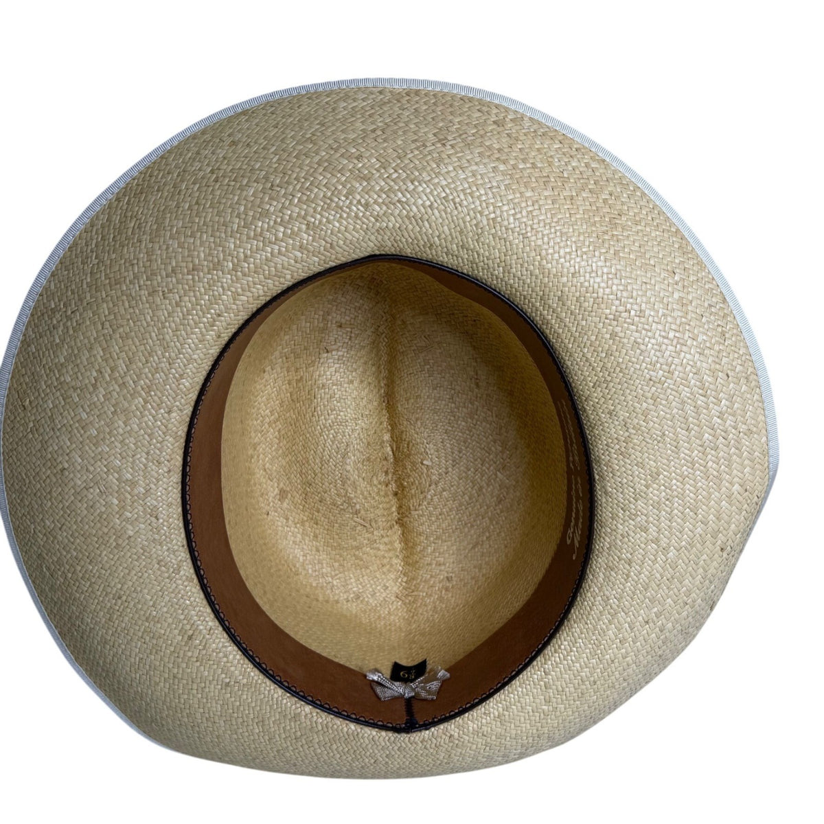 Vintage Genuine Panama Handwoven Straw Wide Brim Hat Black Ribbon Size 6 7/8