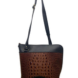 Bar Harbor Women’s Brown & Black Croc Embossed Faux Leather Shoulder Bag