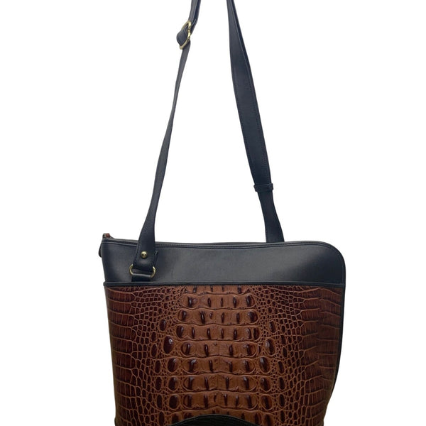 Bar Harbor Women’s Brown & Black Croc Embossed Faux Leather Shoulder Bag