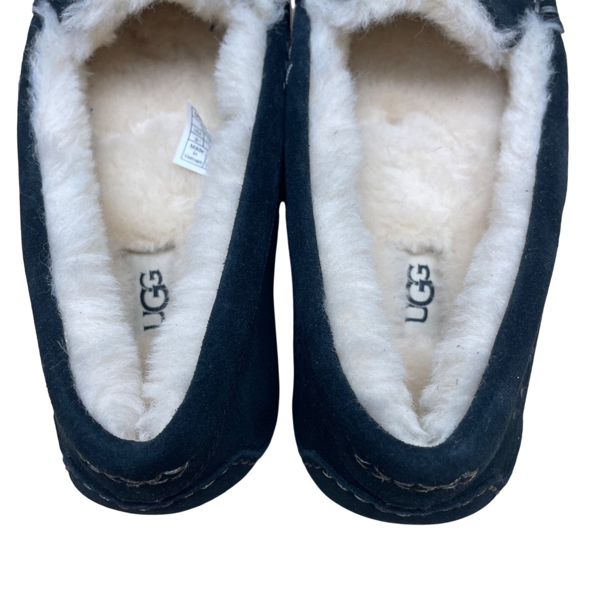 UGG Women’s Black Suede Ansley Slippers Sheepskin Lined Moccasins Size 9US