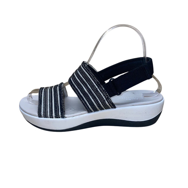 Clarks Women’s Black & White Cloudsteppers Striped Slingback Sandals Size 6.5M