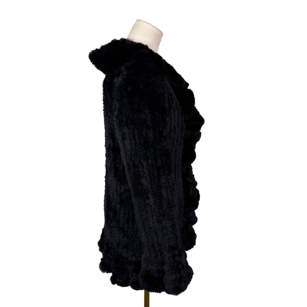 Jocelyn Womens Black Dyed Rabbit Fur Ruffle Open-Front Jacket Sz M