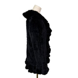 Jocelyn Womens Black Dyed Rabbit Fur Ruffle Open-Front Jacket Sz M