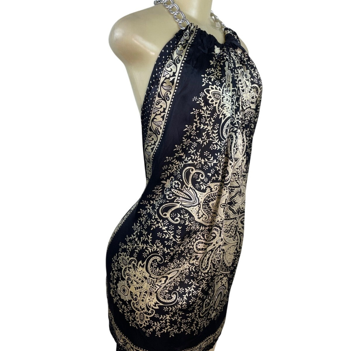 Forever Halter Neck Black & Gold Blouse With Chain Detail Paisley Size M - New