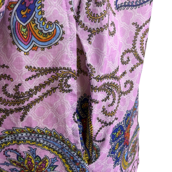 Hinson Wu Womens Pink Luxe Linen Paisley Tunic Shirt Dress Button Back Size M