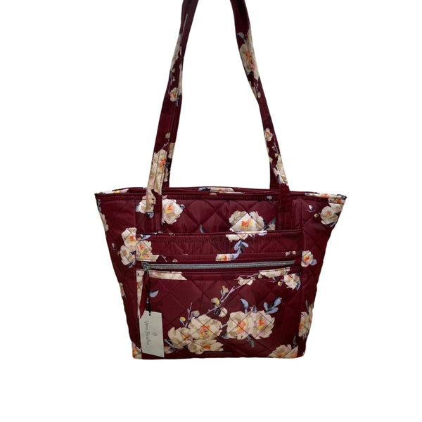 Vera Bradley Women’s Maroon Quilted Blooms & Branches Floral Print Vera Tote Bag