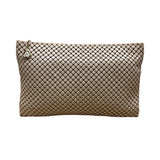 Whiting & Davis Women’s Beige Metal Mesh With Gold Heart Charm Accent Clutch Bag