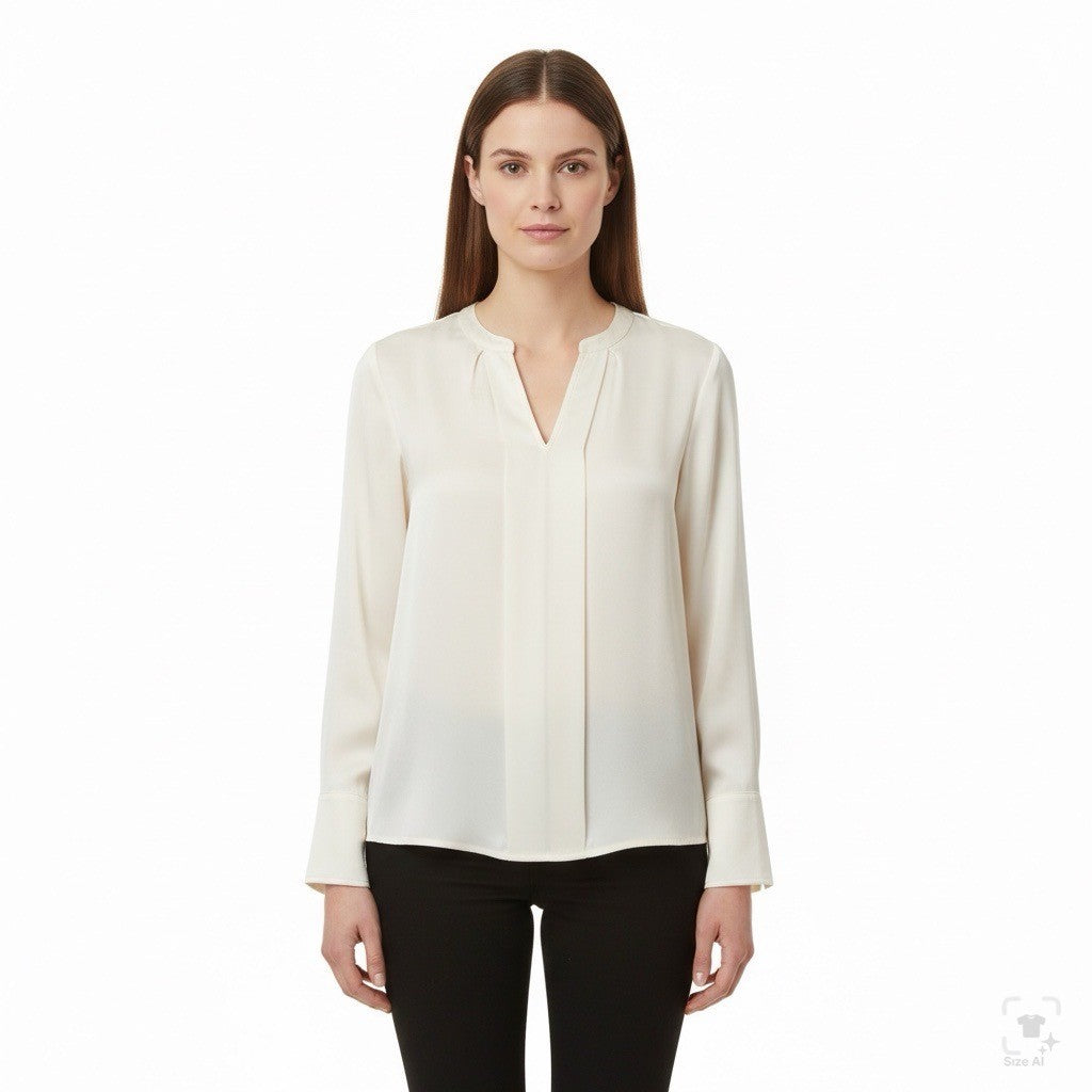 Michael Kors Womens Bone Pleated Long Sleeve Blouse Elegant Chic Sz M