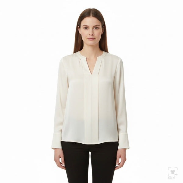 Michael Kors Womens Bone Pleated Long Sleeve Blouse Elegant Chic Sz M