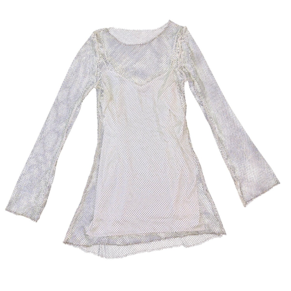 Show Me Your Mumu Womens White Mesh Iconic Long Sleeve Mini Dress Size L